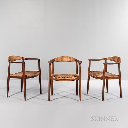 Three Hans J. Wegner (1914-2007) for Johannes Hansen "Model JH 501" "The Chair" Armchairs