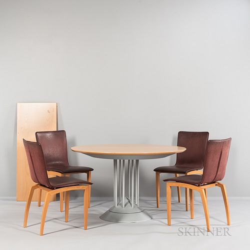 Ligne Roset Dining Set Table and Four Leather Side Chairs