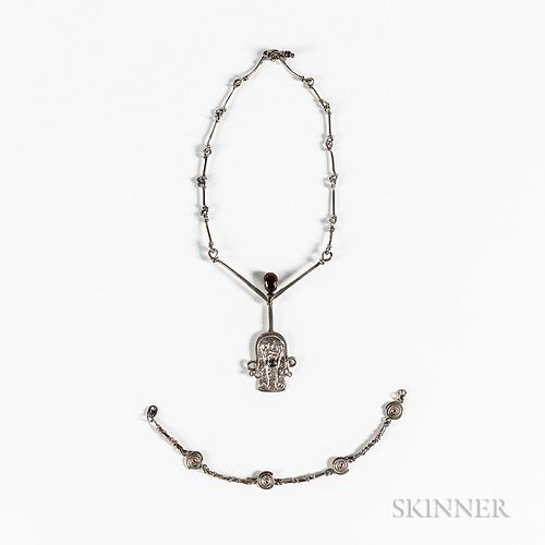 Gordon Lawrie Sterling Silver Gem-set Necklace and a Silver Bracelet