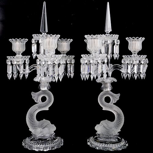Pair Of Baccarat Crystal Dolphin Candelabras
