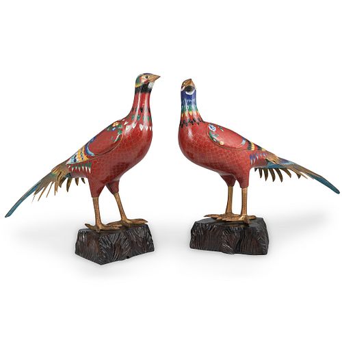 Pair Of Chinese Cloisonne Pheasants