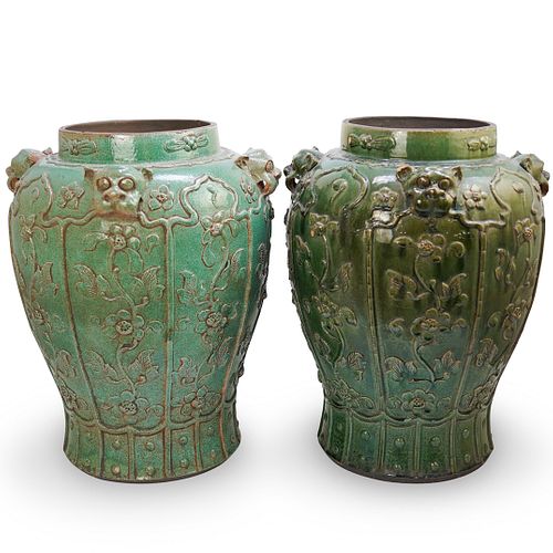 Pair of Chinese Ceramic Green Planters