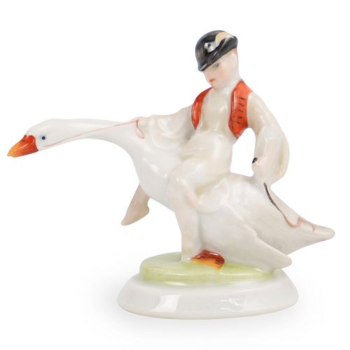 Herend Porcelain Boy on Goose Figurine