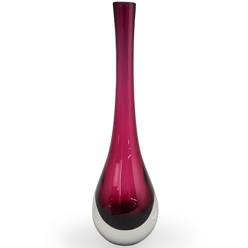 Vinini Signed Cranberry Art Glass Vase