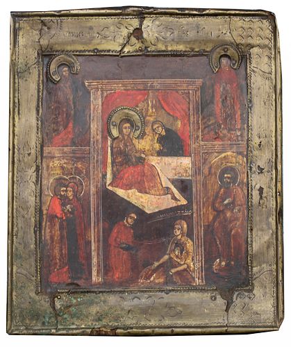 Exhibited Russian icon, "Birth of Mother of God"