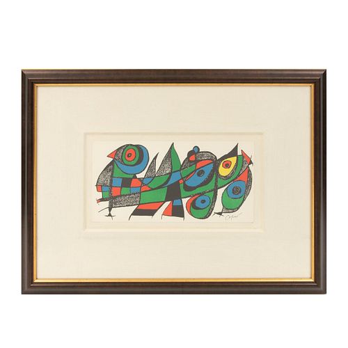 Joan Miró. De la Serie Miró Escultor No. 6, 1974-1975. Firmada en plancha. Litografía sin número de tiraje. Con certificado. 20 x 40 cm