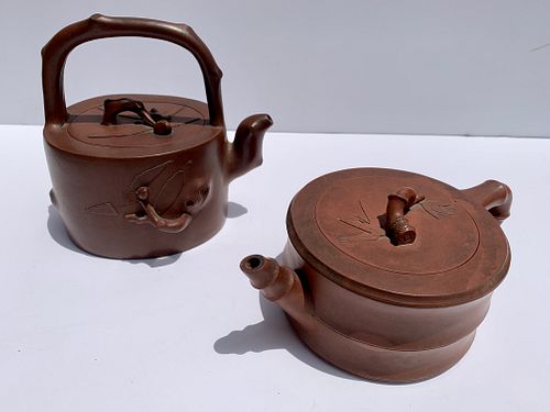 Two Decorated Chinese Yixing Teapots 