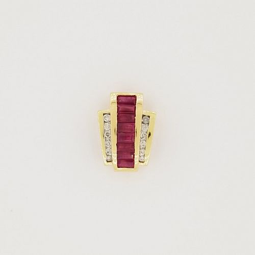 14K Gold Diamond & Ruby Necklace Pendant