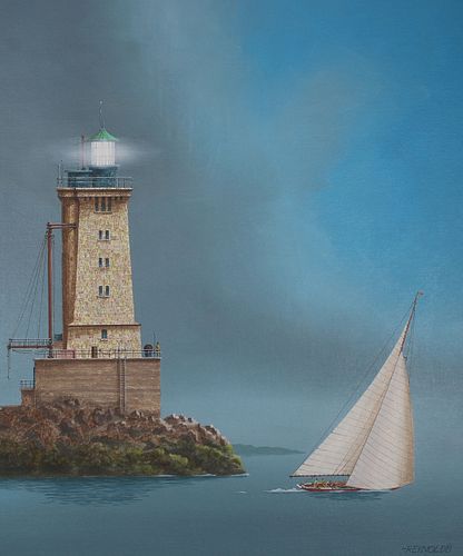 Keith Reynolds (B. 1929) "Lighthouse and Sailboat"