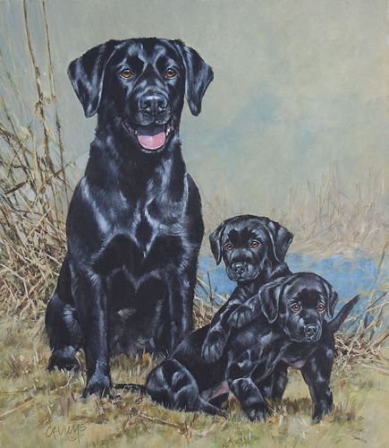 Roger Cruwys (B. 1938) Black Labrador Retrievers