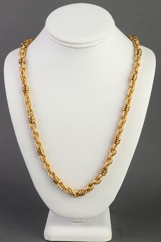 Italian 18K Yellow Gold Hollow Link Chain Necklace