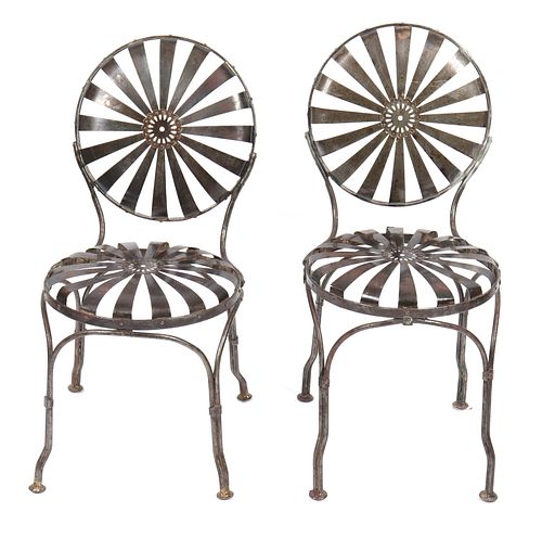 Francois Carre Steel "Sunburst" Side Chairs, Pair