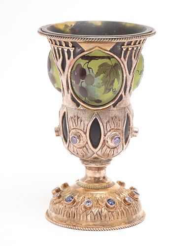 Mohr LF Judaica Silver & Cameo Glass Kiddush Cup