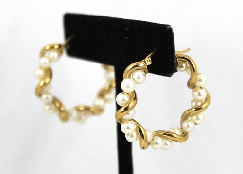 Vintage Modern Yellow Gold & Pearl Earrings