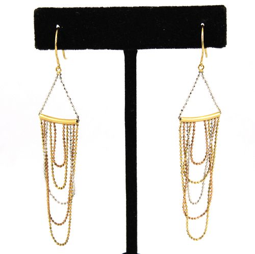 Royal Chain Designer 14K Tri-Gold Dangle Earrings