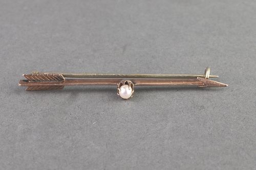 Vintage 14K Rose Gold & Pearl Arrow-Form Bar Pin