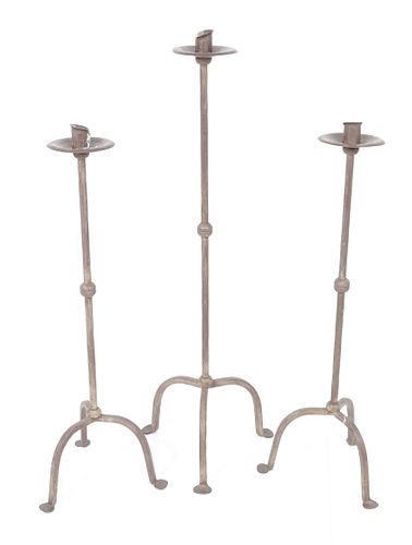 Gothic Style Tall Iron Tripod Candlesticks, 3