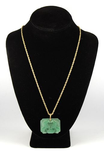 Asian 14K Yellow Gold And Jade Pendant Necklace