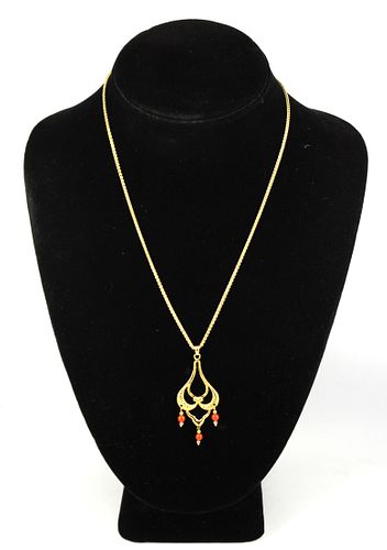 Modern 14K Yellow Gold Faux-Coral Pendant Necklace