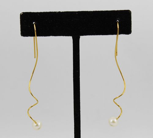 Italian 18K Yellow Gold And Pearl Spiral Earrings
