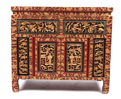 Chinese Carved Wood Sideboard