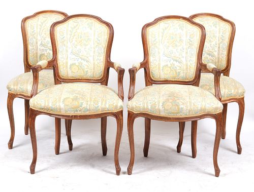 Louis XV Style French Country Arm Dining Chairs Set of 4 