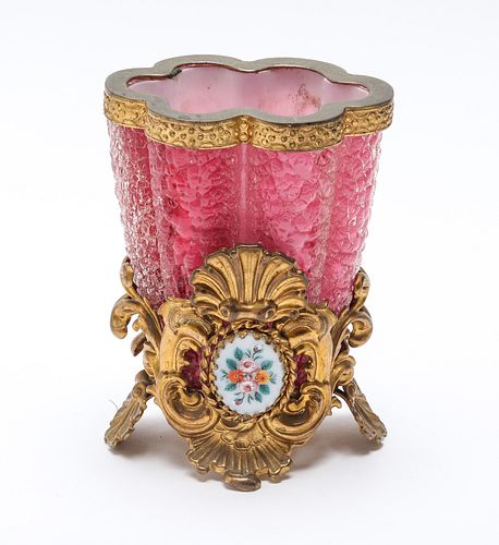 Louis XV Manner Gilt Metal Mounted Glass Vase