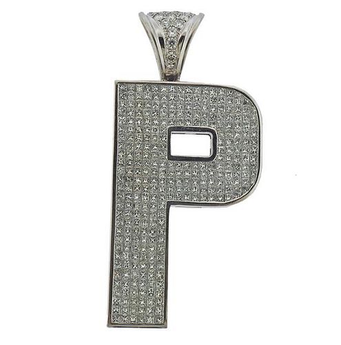 18k Gold 20 Carat Diamond Letter P Initial Pendant 