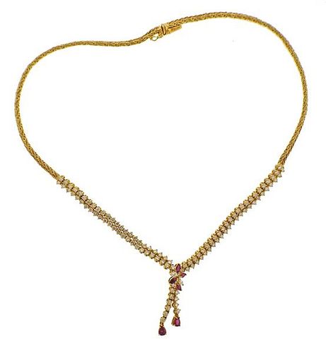 Hammerman Bros. 14k Gold 8ctw Diamond Ruby Necklace 