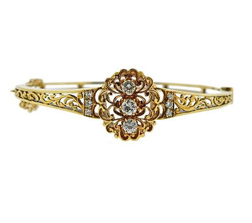 Antique 14k Gold Diamond Bangle Bracelet