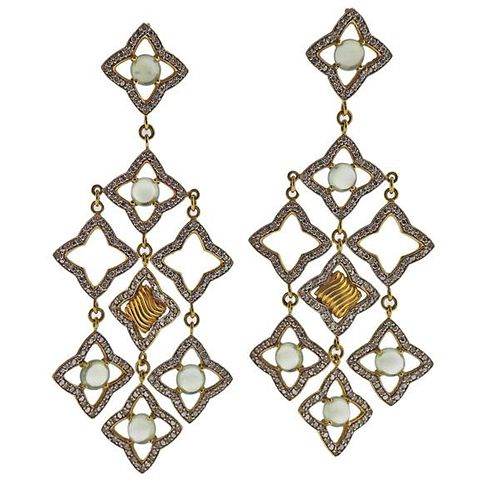 David Yurman Quatrefoil 18k Gold Diamond Prasiolite Earrings 