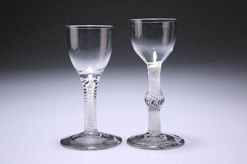 TWO OPAQUE TWIST CORDIAL GLASSES
 Circa 1760
 The