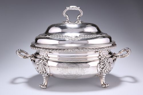 A FINE GEORGE II SILVER SOUP TUREEN AND COVER, by