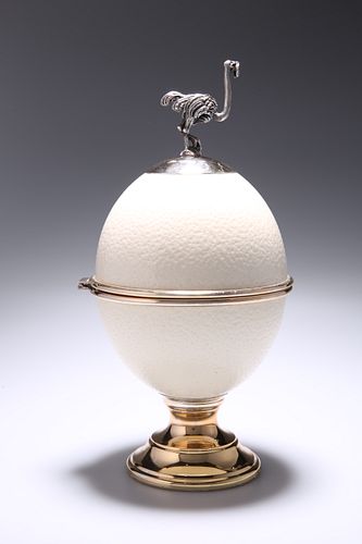 A HAND-MADE ITALIAN SILVER-MOUNTED OSTRICH EGG, b