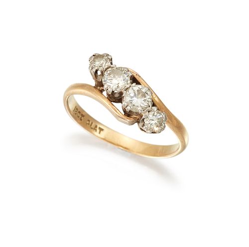 A FOUR-STONE DIAMOND RING, the crossover style mo