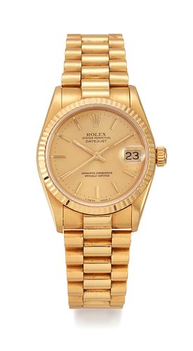 AN 18 CARAT GOLD ROLEX OYSTER PERPETUAL DATEJUST 
