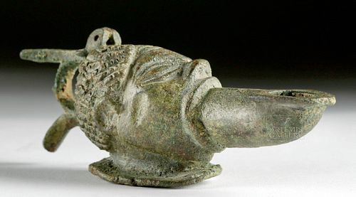 Striking Roman Bronze Oil Lamp - Nubian Form
