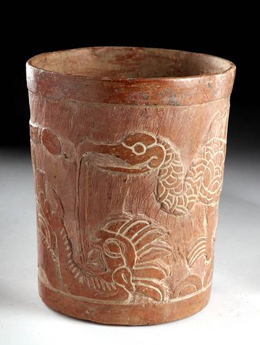 Maya Burnished Pottery Cylinder - Underworld Battle