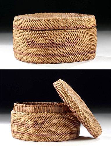 20th C. Native American Makah Twined Lidded Basket