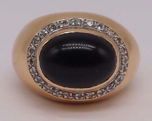 JEWELRY. 14kt Gold, Onyx, and Pave Diamond Ring.