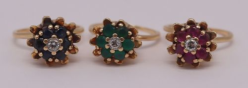 JEWELRY. (3) 14kt Gold & Colored Gem Floral Rings.