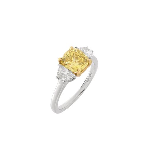 GIA Fancy Vivid Yellow Diamond and 18K Ring