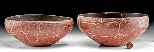 Rare Pair of 19th c. Shipibo Pottery Bowls - Red & Tan