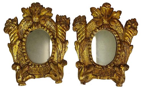 Pair of Antique Carved and Gilt Wood Miniature Mirrors
