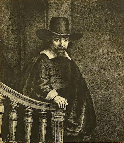 Rembrandt van Rijn, Dutch (1606-1609) Etching, Later Impression "Ephraim Bonus, Jewish Physician"