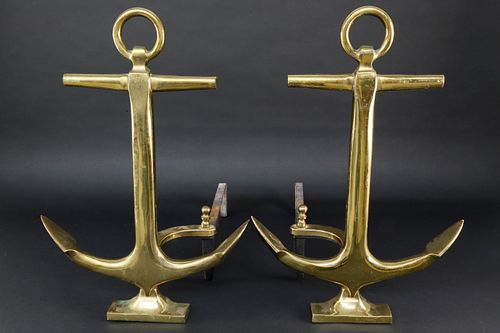 Pair of Vintage Puritan Brass Anchor Andirons