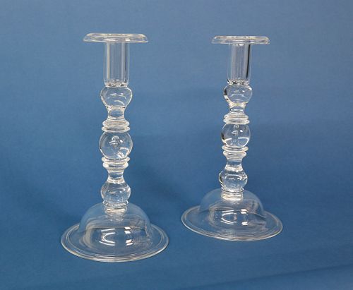 Pair of Steuben Clear Crystal Candlesticks