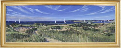Illya Kagan Oil on Canvas "Nantucket Jetties From the Dunes"