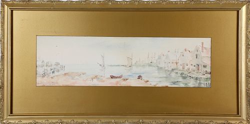 Lillian Gertrude Smith Nantucket Watercolor on Paper "Old North Wharf from Easy Street"