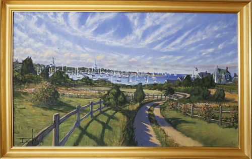 Illya Kagan Oil on Canvas "View of the Town of Nantucket from Monomoy"